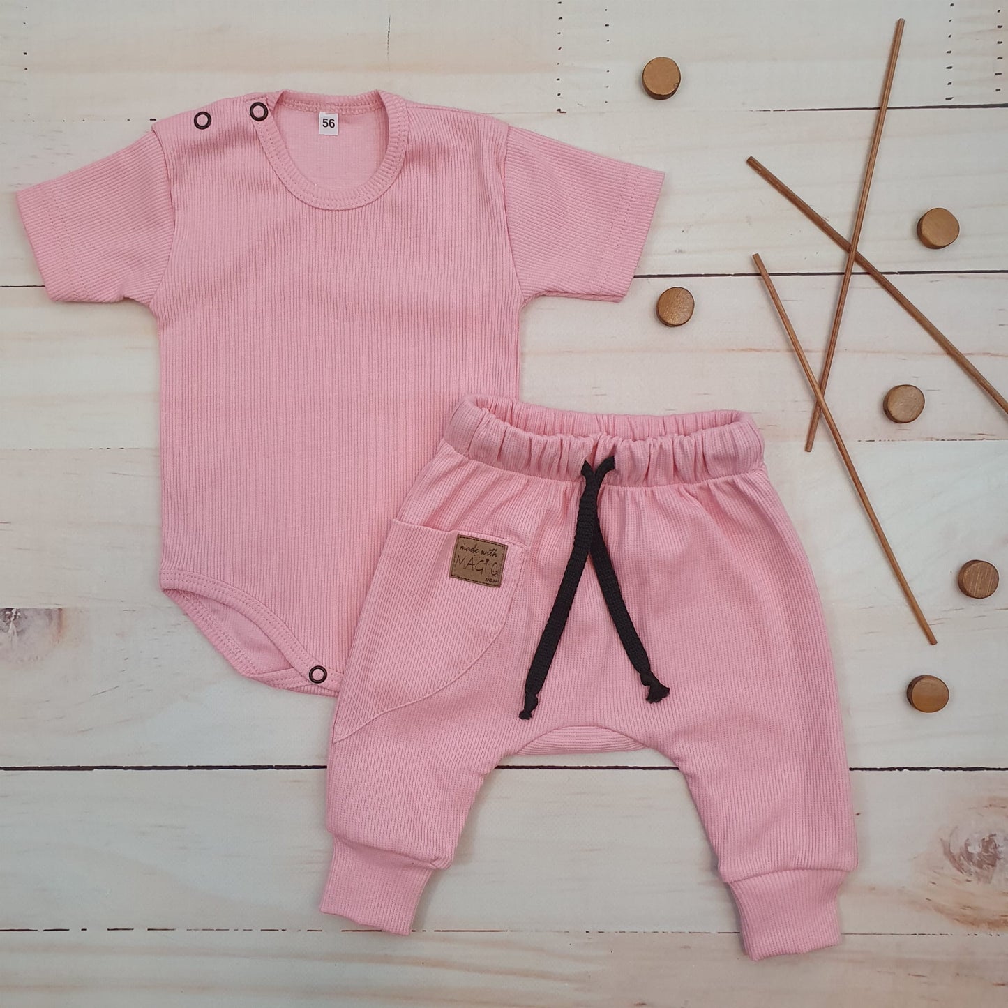 KAZUM 2 részes szett: body + nadrág, 56–86-os méret (fehér)