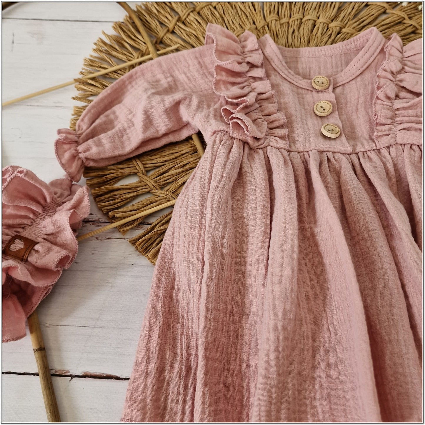 Muszlin ruha fejpánttal, dusty pink