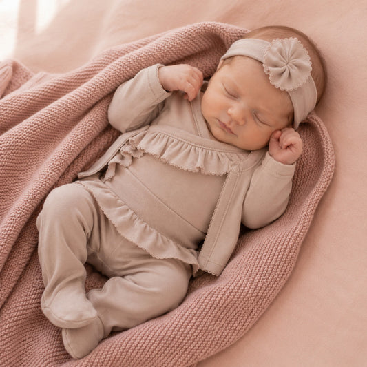 4 részes kislány fodros kórházi szett, dusty pink