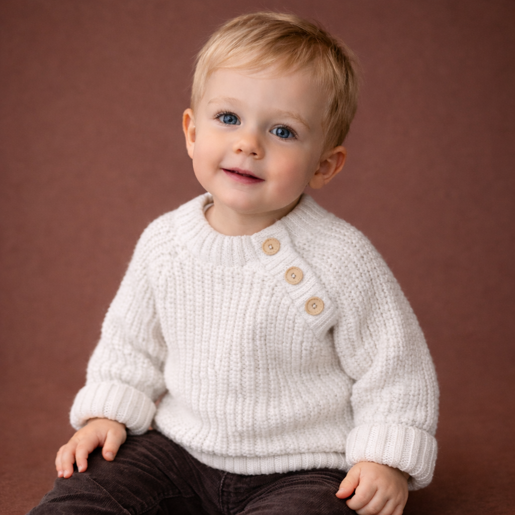 Kötött babapulóver, fehér