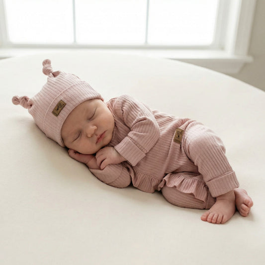 Kazum 2 részes szett – cipzáras rugdalózó + sapka, Candy Pink (56–68)