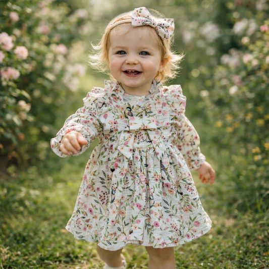 Muszlin ruha fejpánttal, virágos