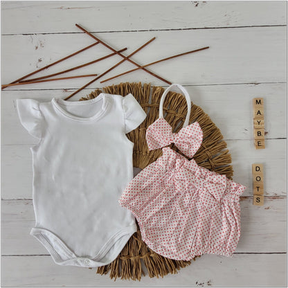 Nyári kislány szett – body, bloomers és fejpánt, pöttyös