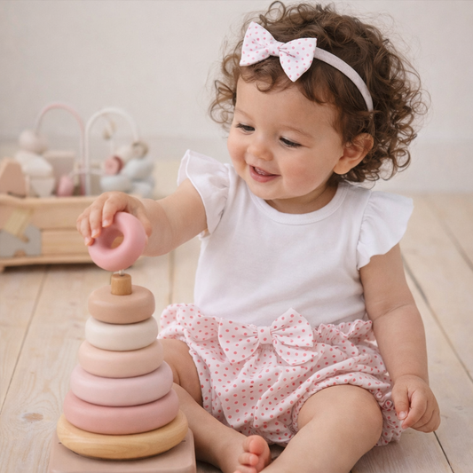 Nyári kislány szett – body, bloomers és fejpánt, pöttyös