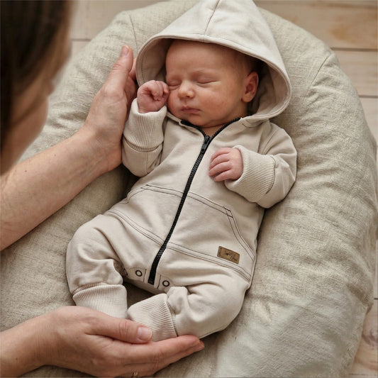 KAZUM pamut baba overál / rugdalózó – alabástrom bézs (56–92)