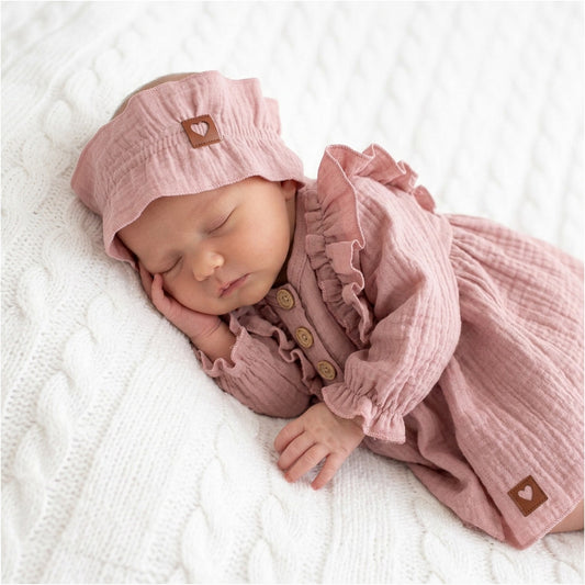 Muszlin ruha fejpánttal, dusty pink