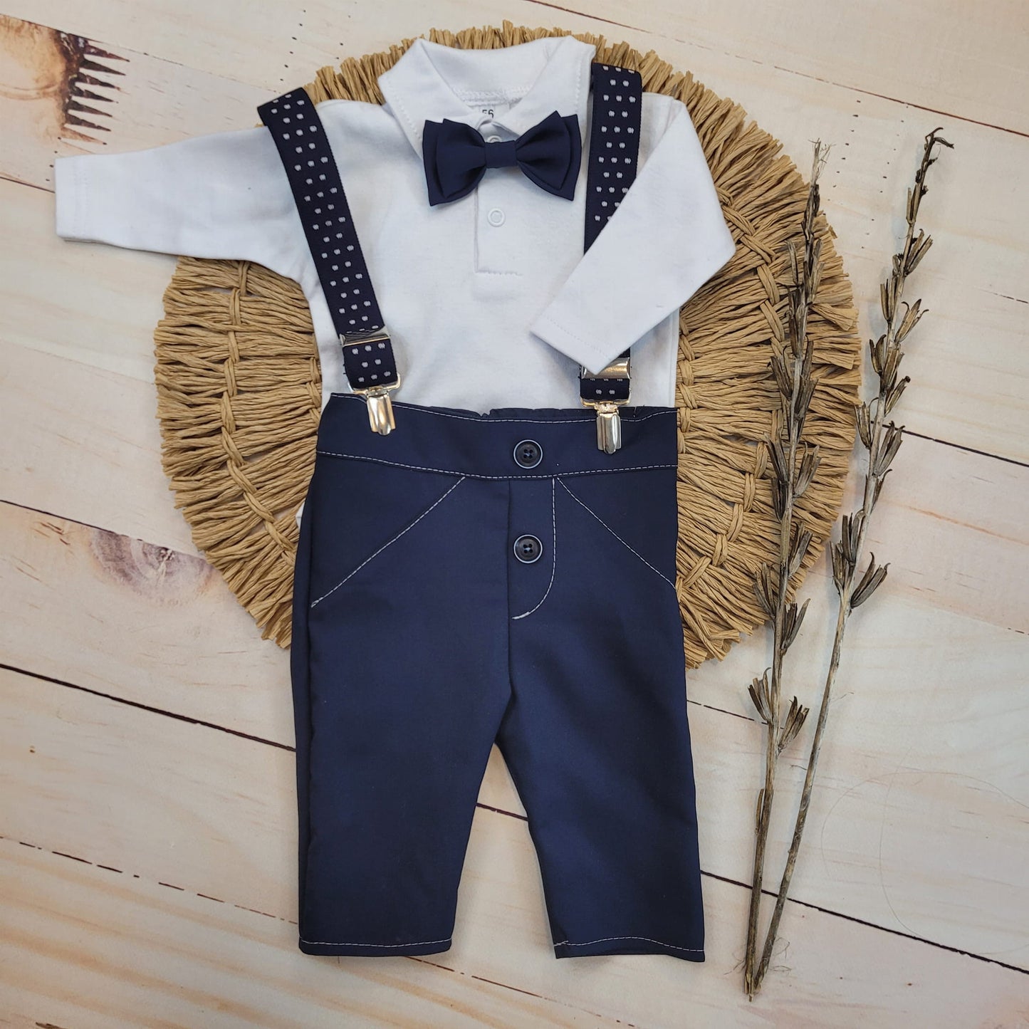 3 részes szett: nadrág + body + nadrágtartó, sötétkék