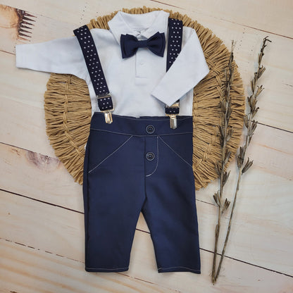 3 részes szett: nadrág + body + nadrágtartó, sötétkék