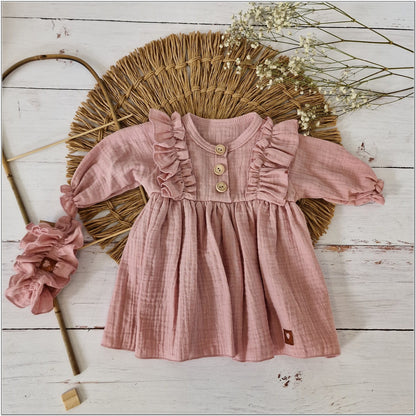 Muszlin ruha fejpánttal, dusty pink