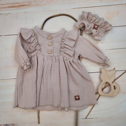 Muszlin ruha fejpánttal, fehér