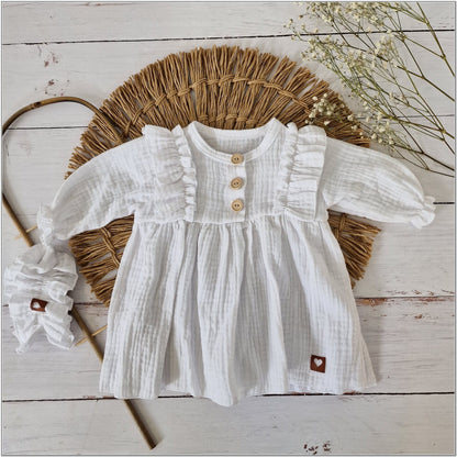 Muszlin ruha fejpánttal, fehér