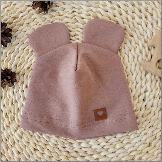 Pamutjersey babasapka fülecskékkel, csokoládé