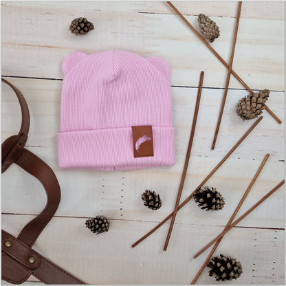 Dupla bordázott, rugalmas baba sapka fülecskékkel, kék, 56-98