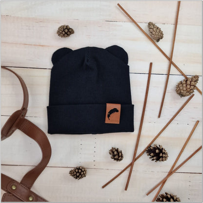 Dupla bordázott, rugalmas baba sapka fülecskékkel, kék, 56-98