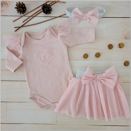 3 részes tüll szett: body+tüllszoknya+ fejpánt, rózsaszín