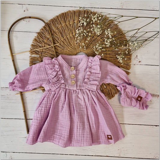 Muszlin ruha fejpánttal, lila