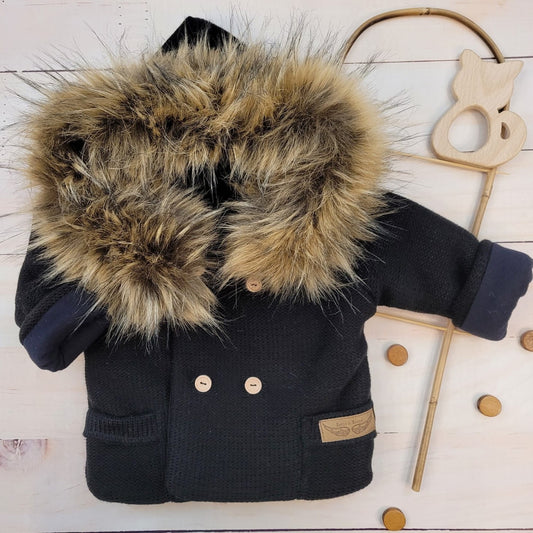 Téli bélelt kabát levehető szőrmével, 56–86, fekete