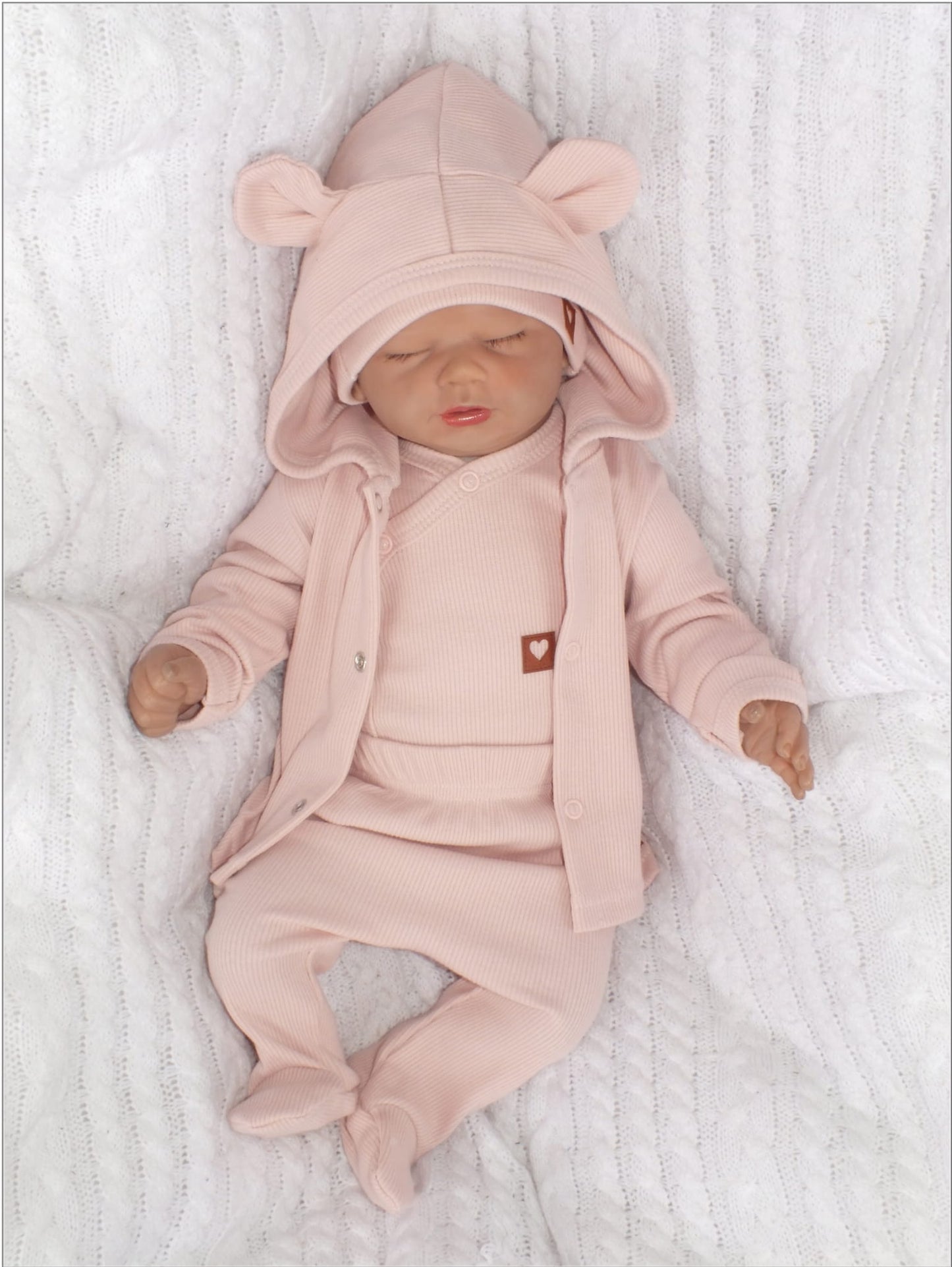 4 részes, bordázott, teljes kórházi újszülött szett (50–62), rózsaszín