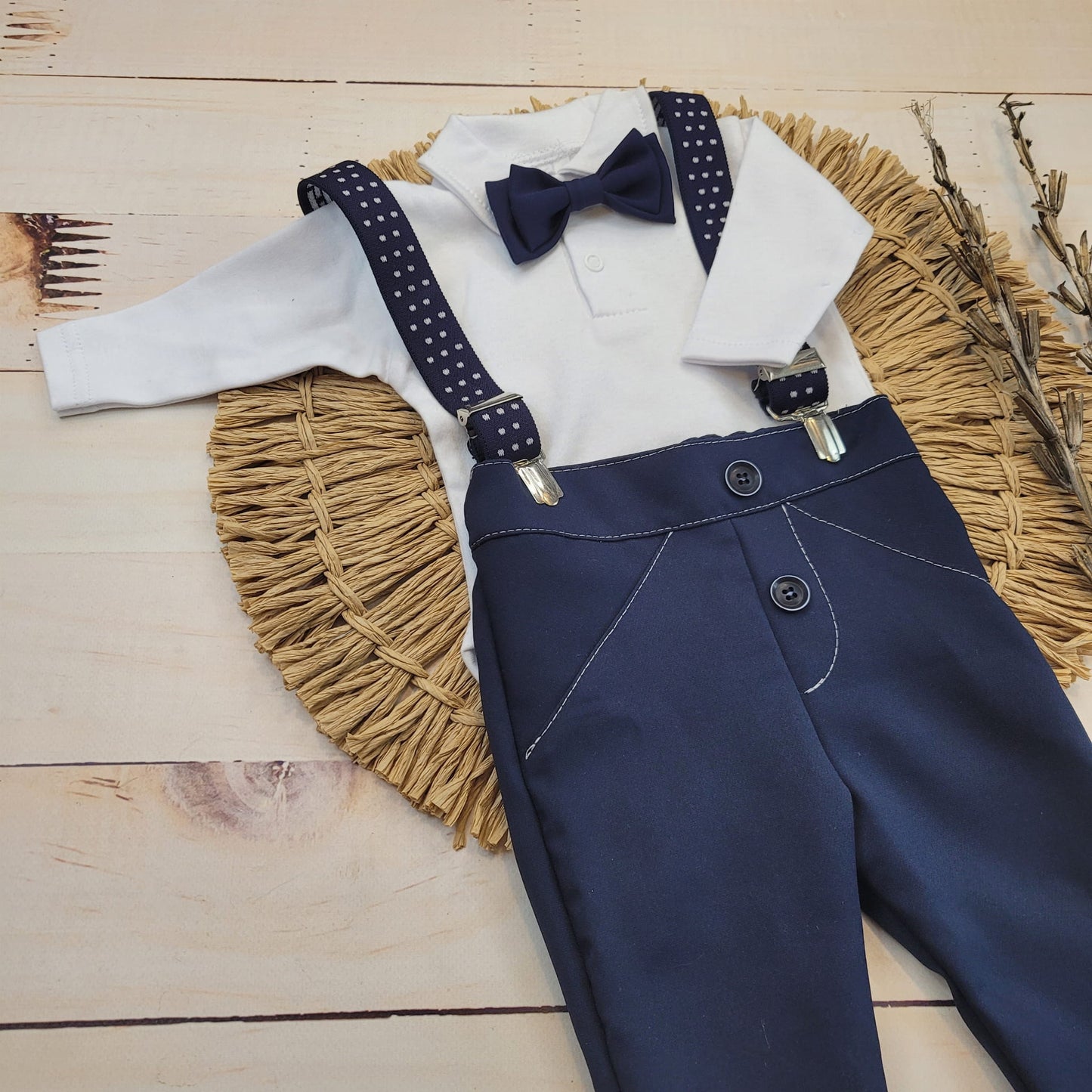 3 részes szett: nadrág + body + nadrágtartó, sötétkék