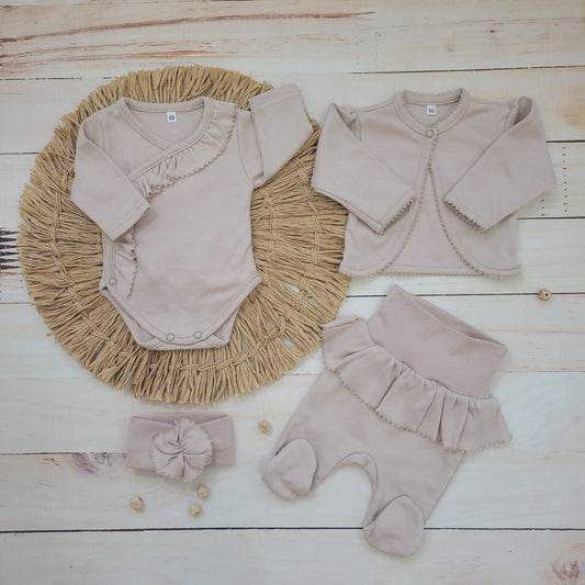 4 részes kislány fodros kórházi szett, dusty pink